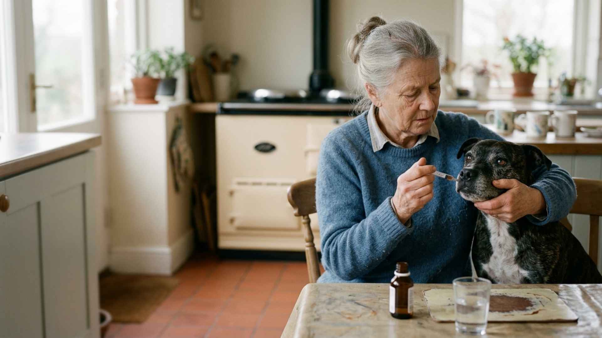 Mujer dando medicamento para neumonia en perros